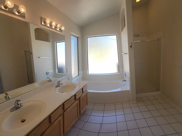 Master bathroom w/ tub & shower.
