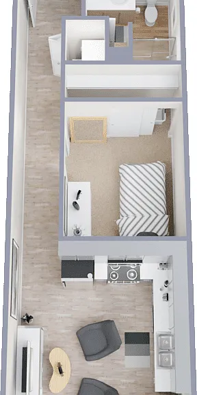 Open 1 Bed 1 Bath Floorplan Diagram