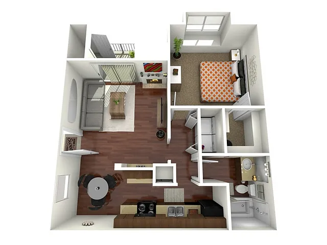 Floor plan 1 Bed, 1 Bath B (140% Income Restricted)