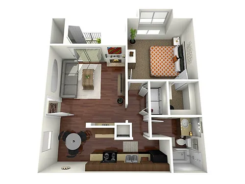 Floor plan 1 Bed, 1 Bath B (140% Income Restricted)