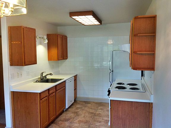 Tiled Kitchen, electric stove, oven, refrigerator and dishwasher