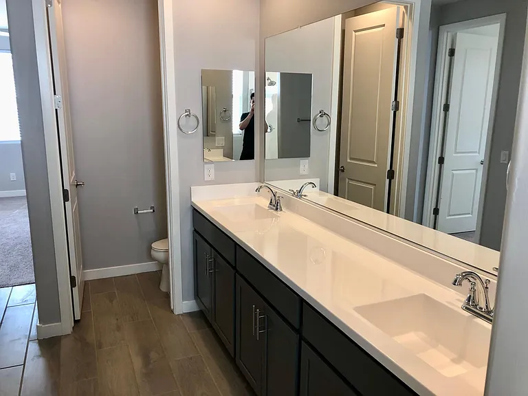 Primary bathroom with dual sinks