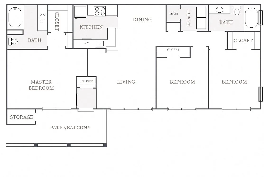 Floor plan 3 Bedroom 2 Bath
