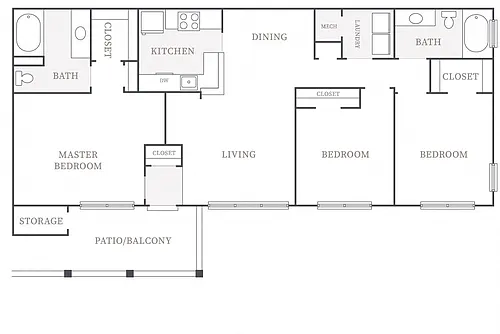 Floor plan 3 Bedroom 2 Bath