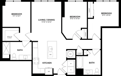 Floor plan 3 Bed/ 2 Bath-E01P Type A