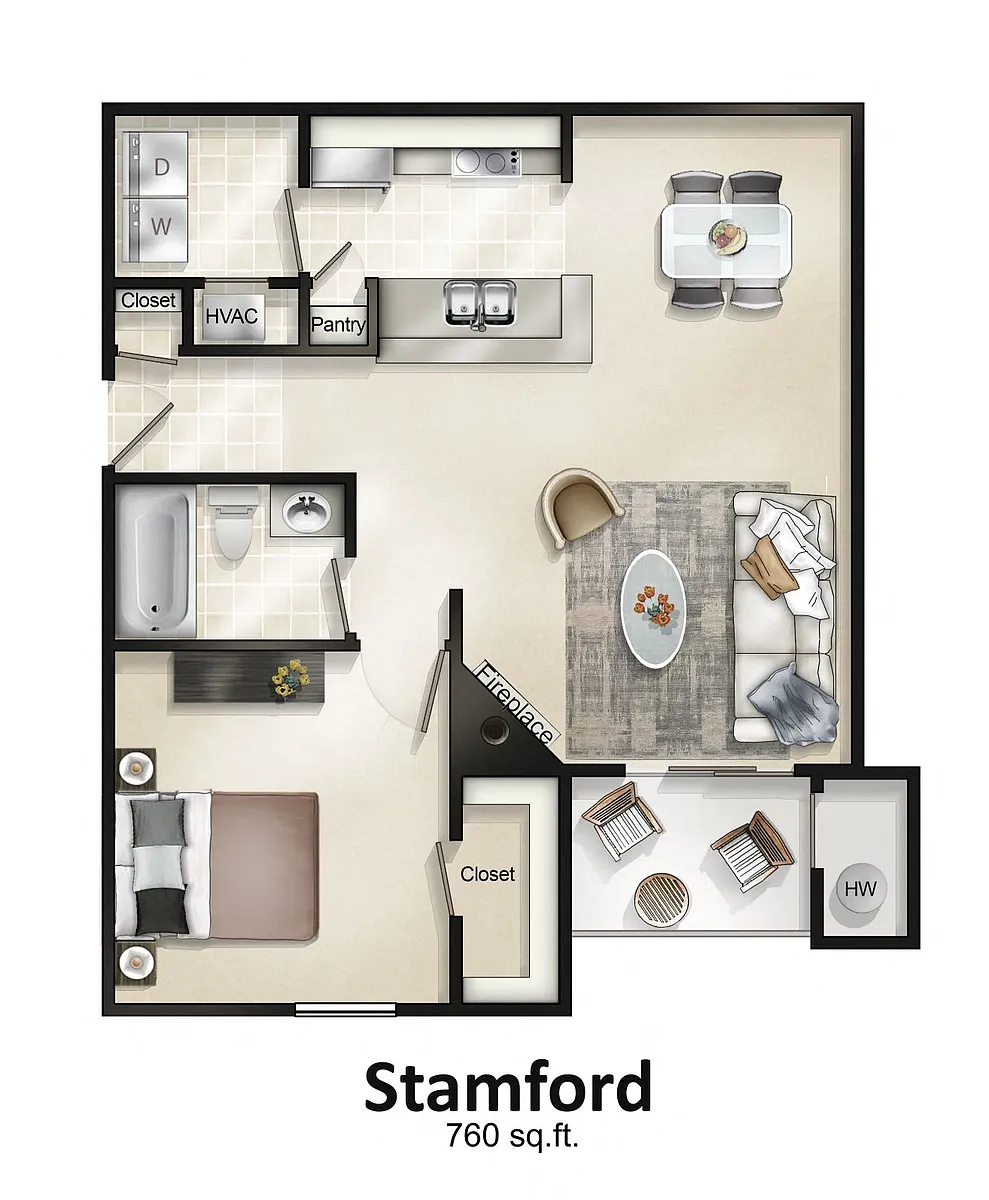 Floor plan 1 Bedroom with Balcony or Patio Stamford