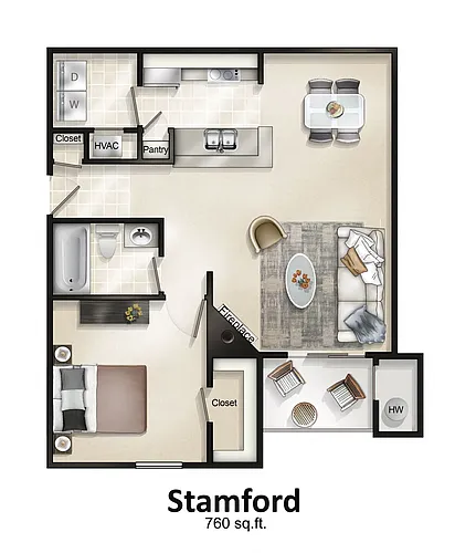 Floor plan 1 Bedroom with Balcony or Patio Stamford
