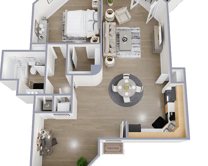 1 Bed 1 Bath F Floorplan Diagram