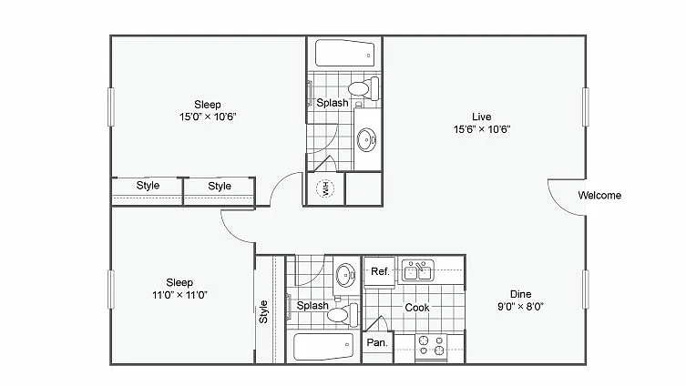 Floor plan The Gregg: 2 Bedroom 2 Bath
