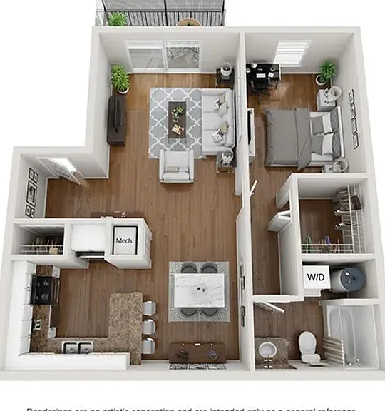 A photo of our 1x1 floor plan, The Cape.