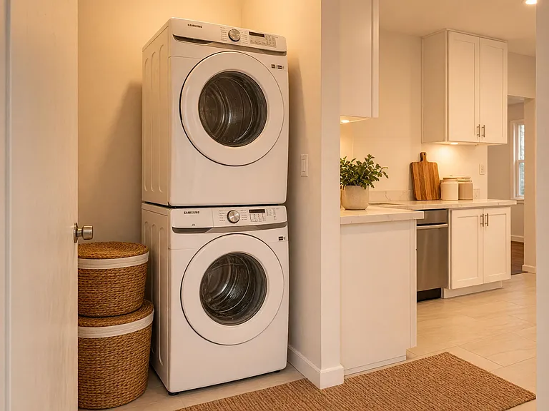 washer dryer behind kitchen
