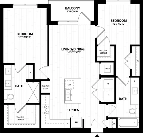 Floor plan 2 Bed/2 Bath-B1.1