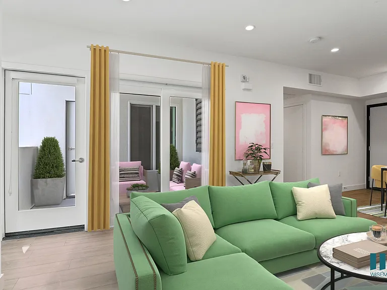 Living Room with Vinyl Flooring, Recessed Lighting, and a Patio