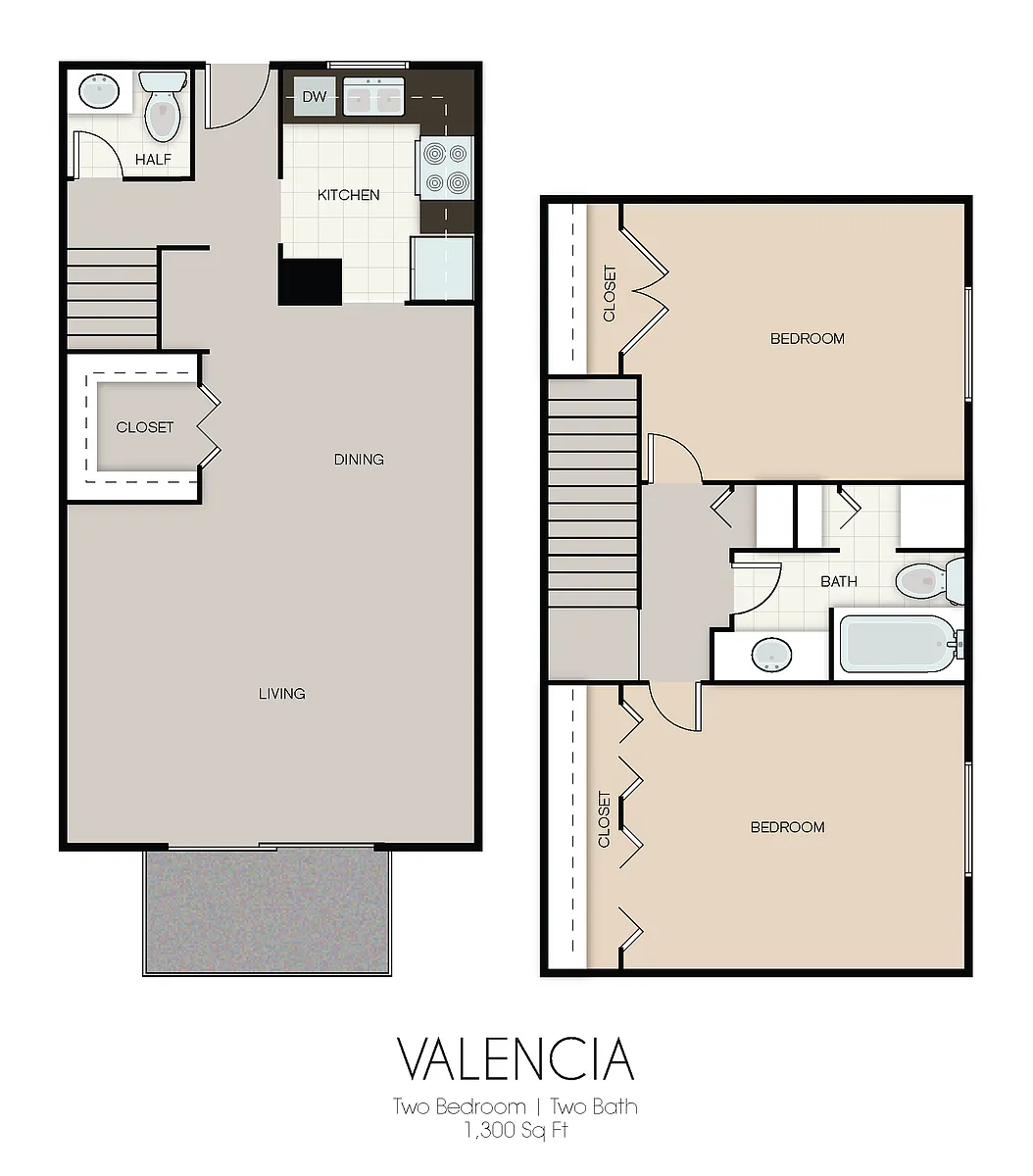 Floor plan 2 bedroom 1 1/2 bathroom TC