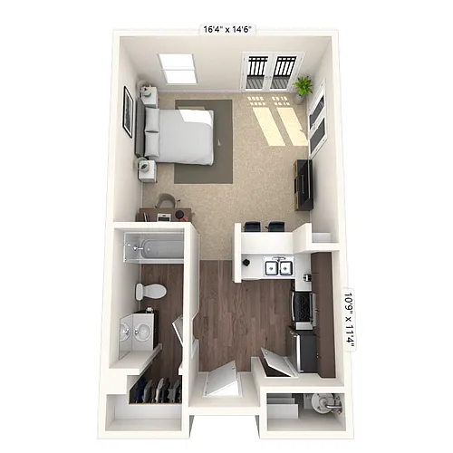 Floor plan Studio 0x1 483-890 SF