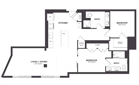 Floor plan 2 Bed/2 Bath JR- 02A