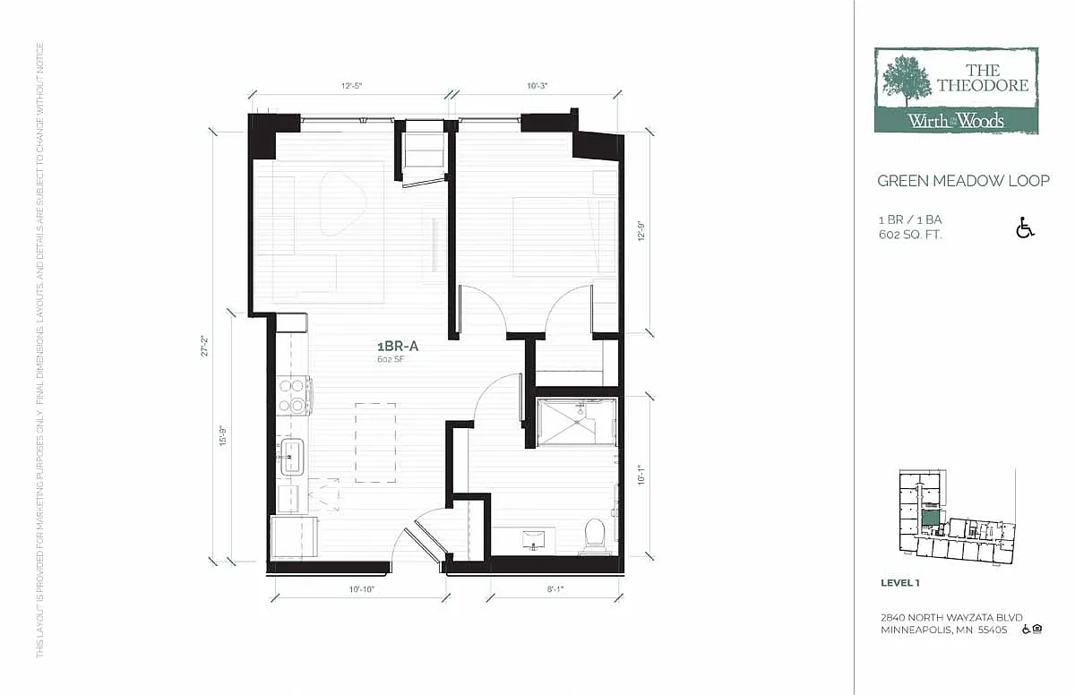 Floor plan 1 Bedroom (A-50)
