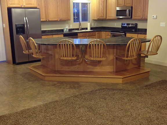 Kitchen with bar seating. 