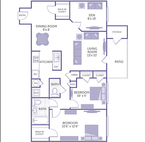 Floor plan 2 Bedroom 1.5 Bath