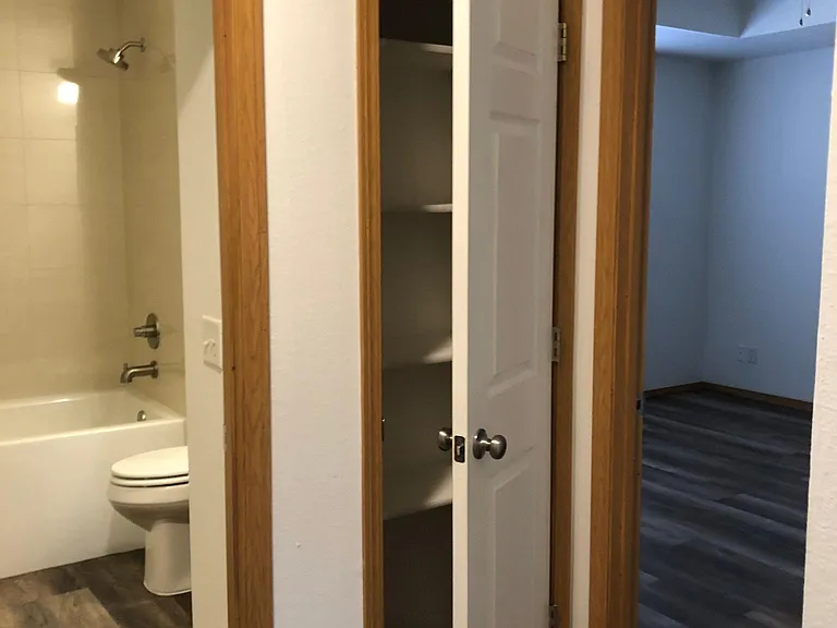 Main bathroom, Linen closet at end of hall and entrance to Master Bedroom