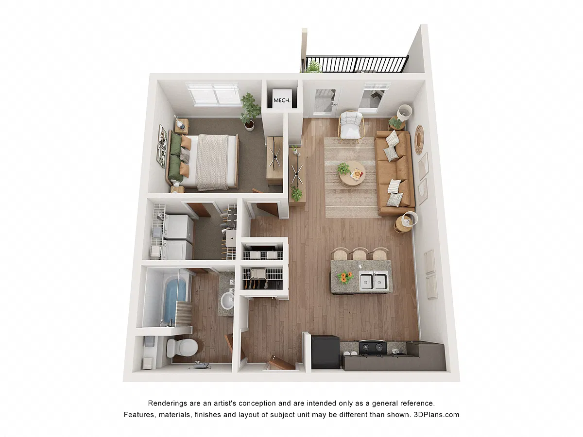 Floor plan Sycamore 1 Bedroom 1 Bathroom