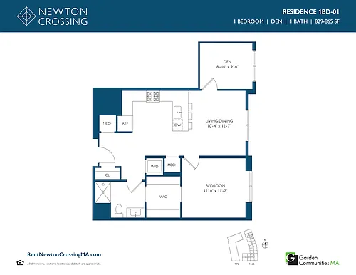 Floor plan One Bedroom Apartment with Den 1BD-01