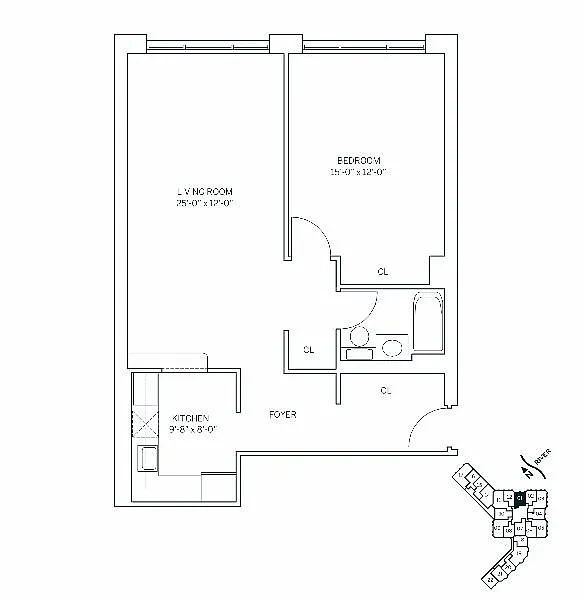 Floor plan ATLANTIC - 1 Bedroom One Bathroom