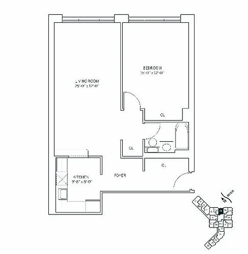 Floor plan ATLANTIC - 1 Bedroom One Bathroom