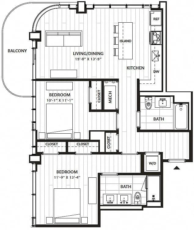 Floor plan 2 Bed/2 Bath-B1