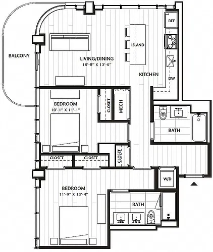 Floor plan 2 Bed/2 Bath-B1