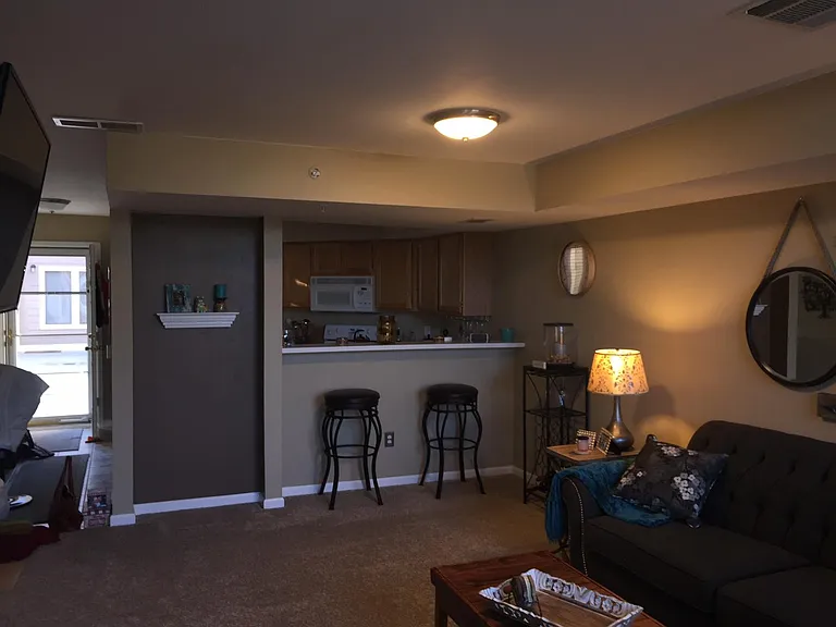 kitchen and living area