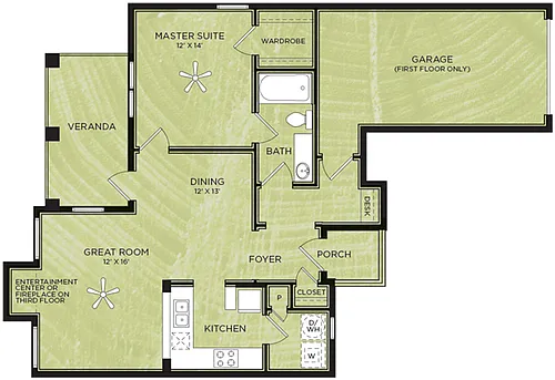 Floor plan A6: 1 Bed 1 Bath