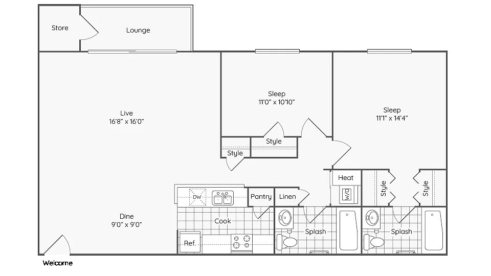 Floor plan Two Bedroom Two Bathroom