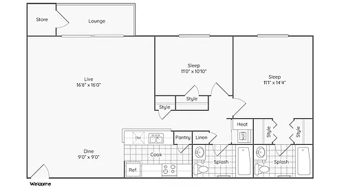 Floor plan Two Bedroom Two Bathroom