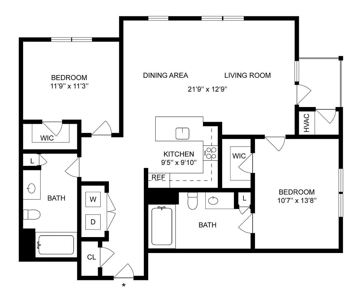 Floor plan 2 Bed/2 Bath-B1-Income-restricted