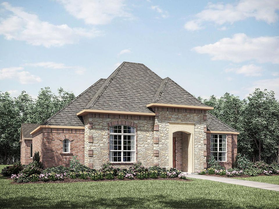 one-story home with brick and stone