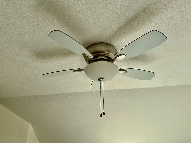 Ceiling fan in primary bedroom.
