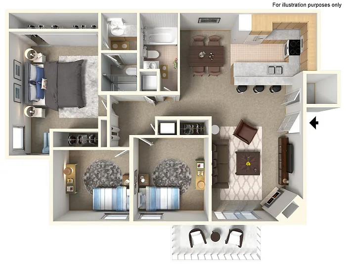 Floor plan Three Bedroom Two bath