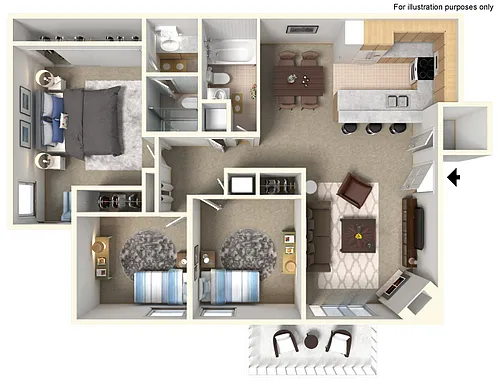 Floor plan Three Bedroom Two bath