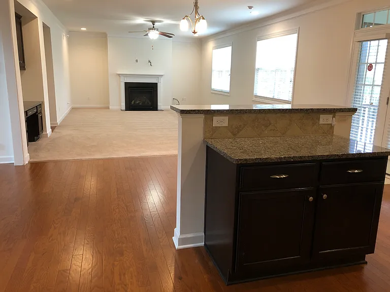 kitchen opens to family room