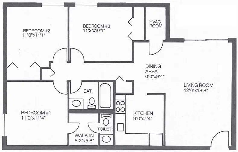 Floor plan 3 Bedroom 1.5 Bath