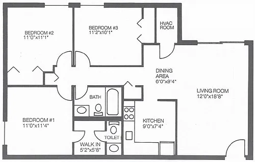 Floor plan 3 Bedroom 1.5 Bath