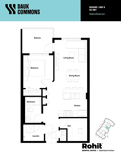 Floor plan Suite B - 1 Bed + Den, 1 Bath 1 Bed 1 Bath 4