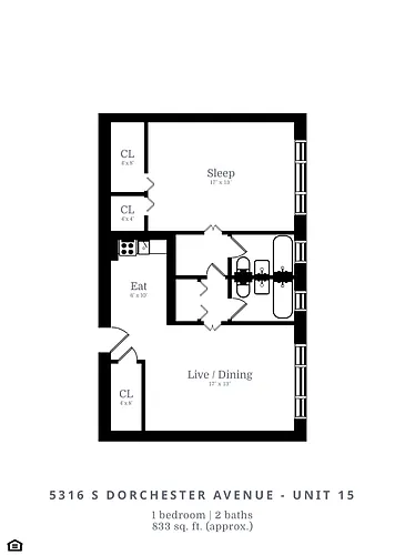 Floor plan 1 Bed | 2 Bath (B6)
