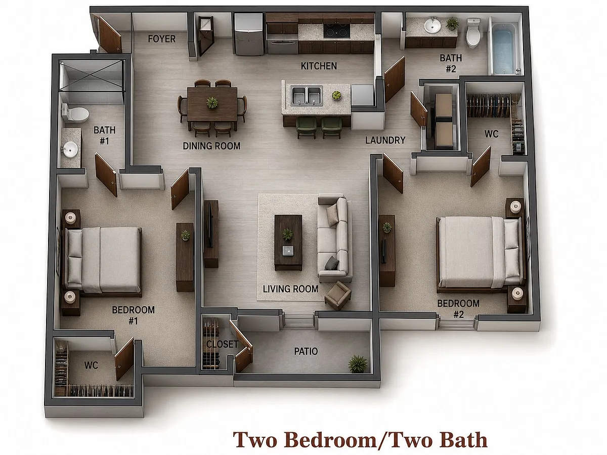 Floor plan 2 Bedroom | 2 Bath