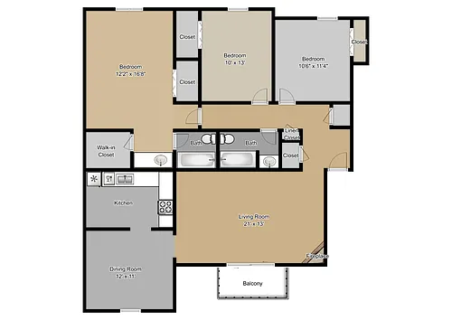 Floor plan Three Bedroom Townhomes
