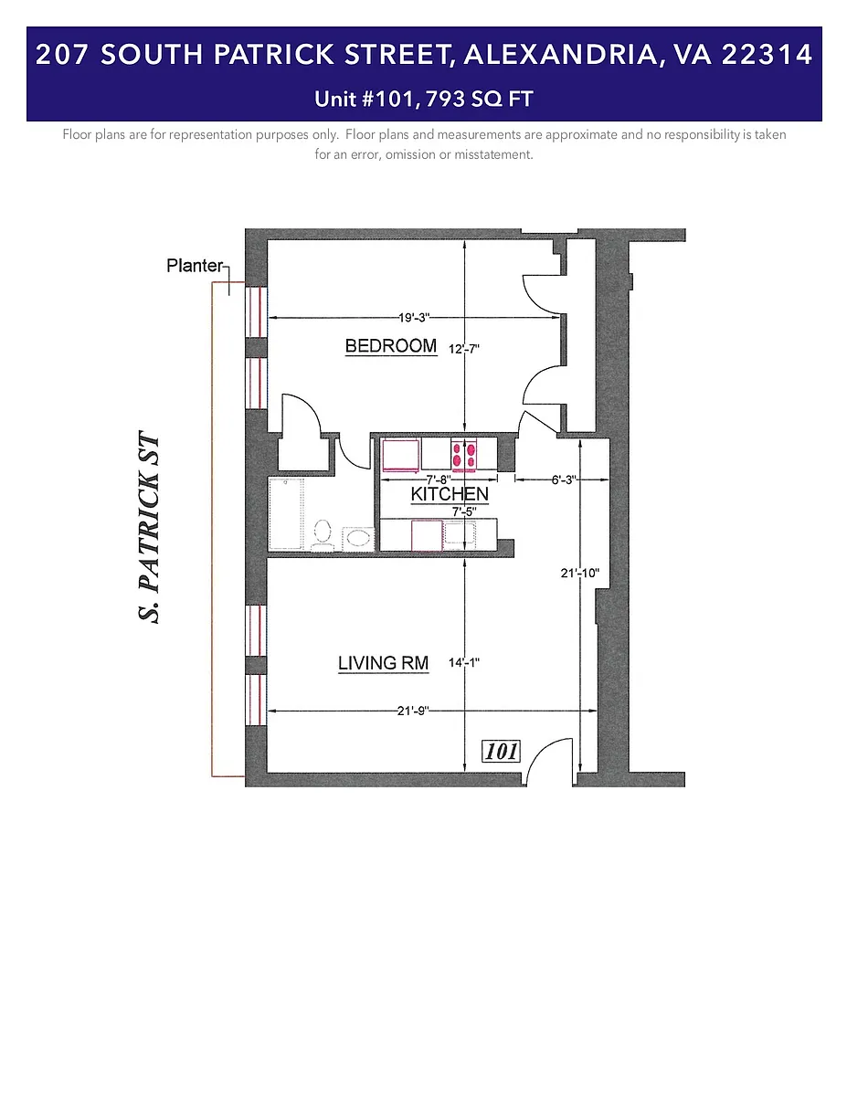 Floor plan 101-1BR English Basement-Avail July 8