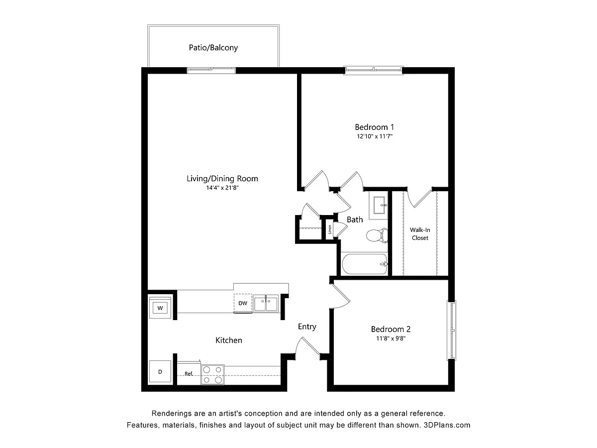 Floor plan Ultimate - 2 Bedroom, 1 Bath