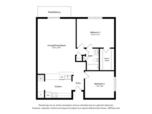 Floor plan Ultimate - 2 Bedroom, 1 Bath