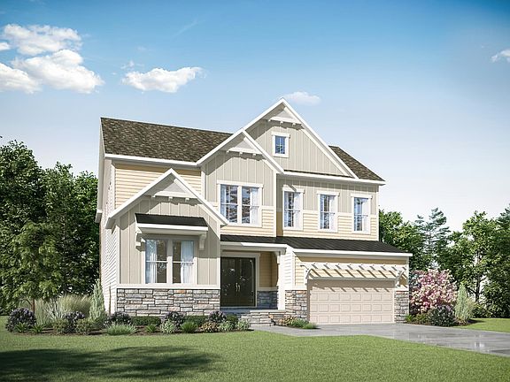 stone, siding and board and batten